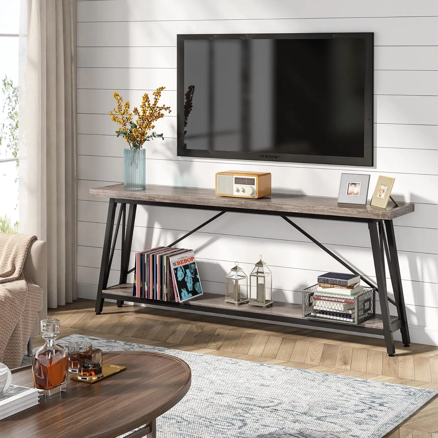 Long Entryway Console Industrial Behind Sofa Couch Table for Living Room