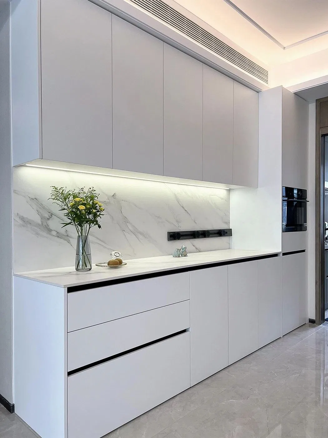 Luxury Italian Long Glass White Dining Room /Oak Farm French Rustic Vintage Acacia Wood Kitchen Storage Modular Sideboard Cabinet with Marble Top