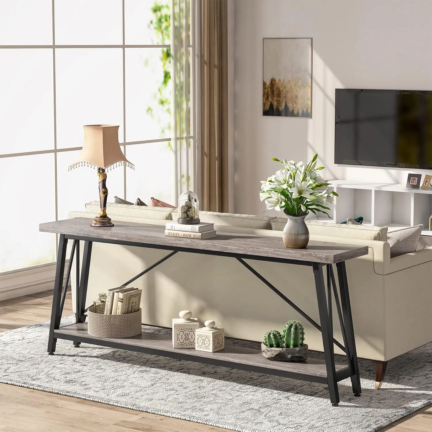 Long Entryway Console Industrial Behind Sofa Couch Table for Living Room