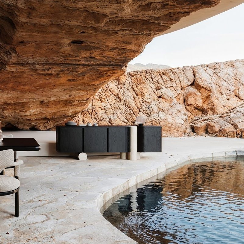 Ingenious Design Solid Wood Sideboard with Marble Feet Elegant Dining Cabinet for Living Room or Kitchen for Storage