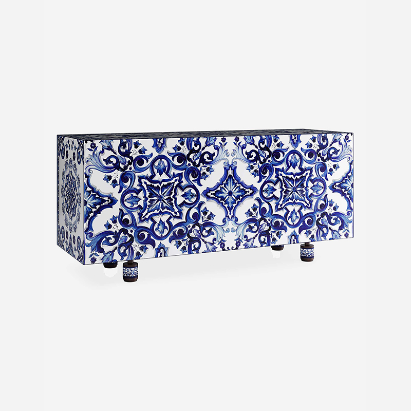 Italian Brand Modern Sideboard Blue and White Handcrafted Painting Dining Furniture Cabinet for Home Bar Living Room Kitchen