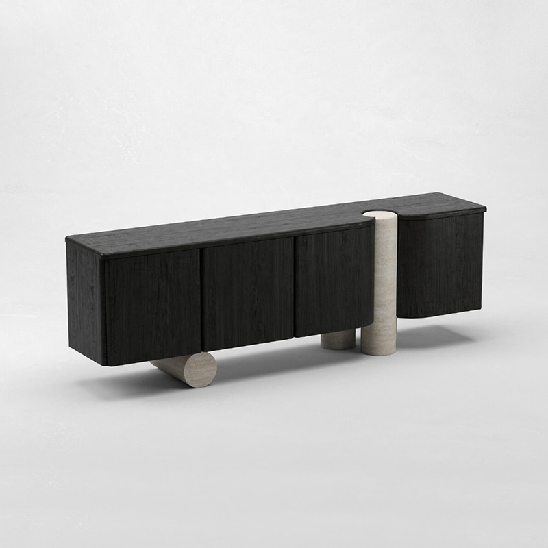 Ingenious Design Solid Wood Sideboard with Marble Feet Elegant Dining Cabinet for Living Room or Kitchen for Storage