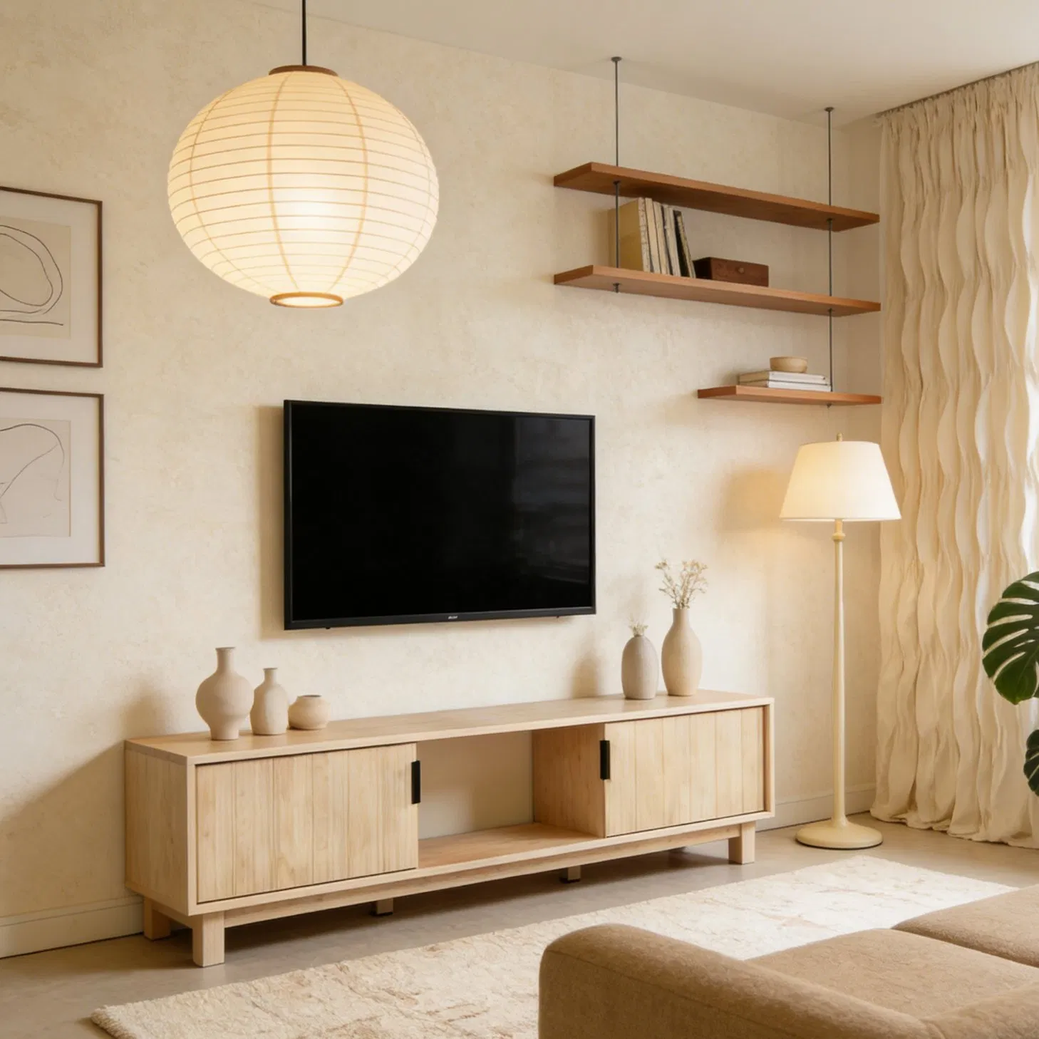 177cm Fluted Door TV Stand MDF Natural Color Living Room Media Console