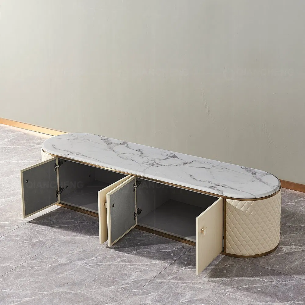 Living Room Modern Furniture Marble Gold Metal Luxury TV Stand Table