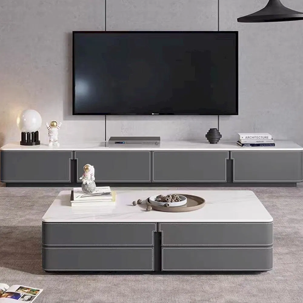 Modern Wooden TV Stand with Storage Shelves for Living Room