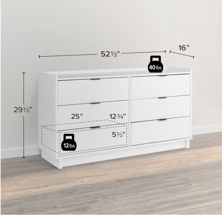 Sleek White Storage Chest for Bedroom with 6 Drawer Space