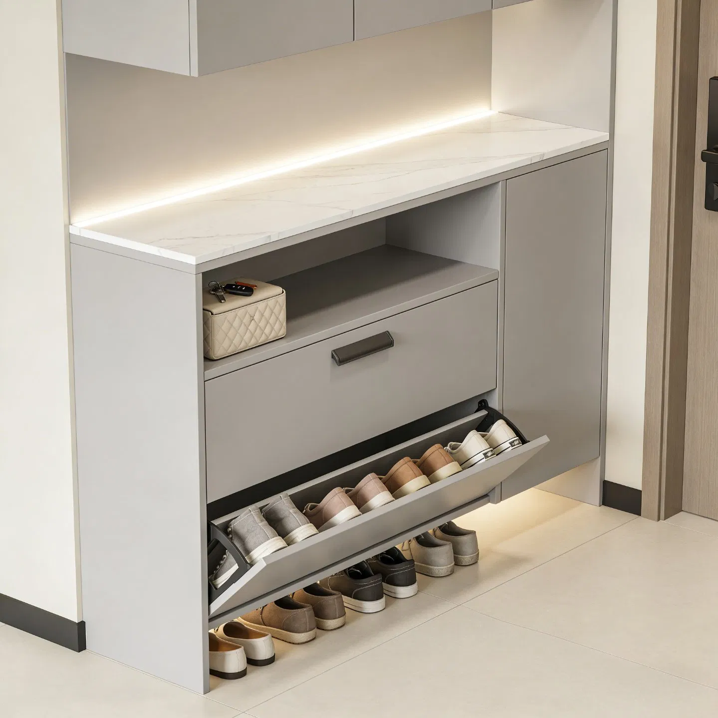 Wooden Entryway Console Cabinet with Multi-Layer Storage for Shoes and Bags