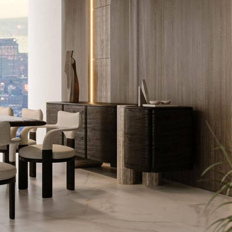 Ingenious Design Solid Wood Sideboard with Marble Feet Elegant Dining Cabinet for Living Room or Kitchen for Storage