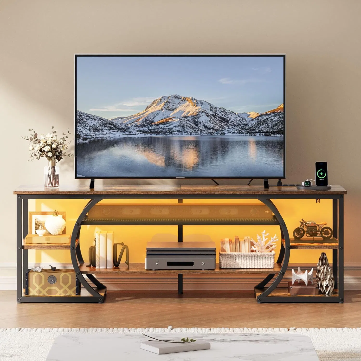 TV Stands for Living Room LED Entertainment Center with Storage for 70 Inch TV