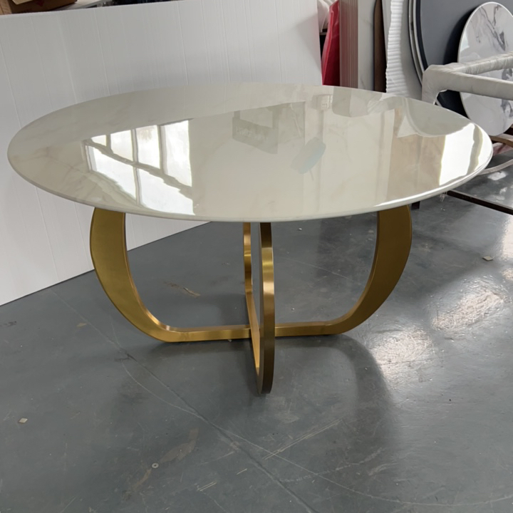 Elegant 1.4m Living Room Art Stainless Steel Gold Dining Table for Modern Homes