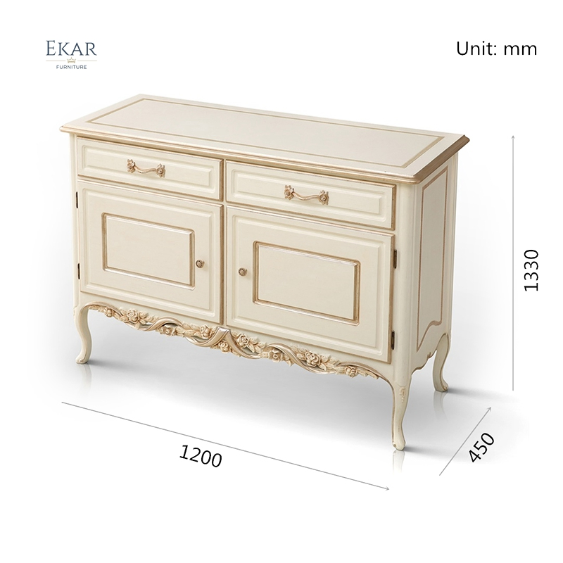 French Style Bedroom Furniture Hotel Antique Wooden Chest Drawer Two Drawers Two Doors Birch Wood Chest of Drawers