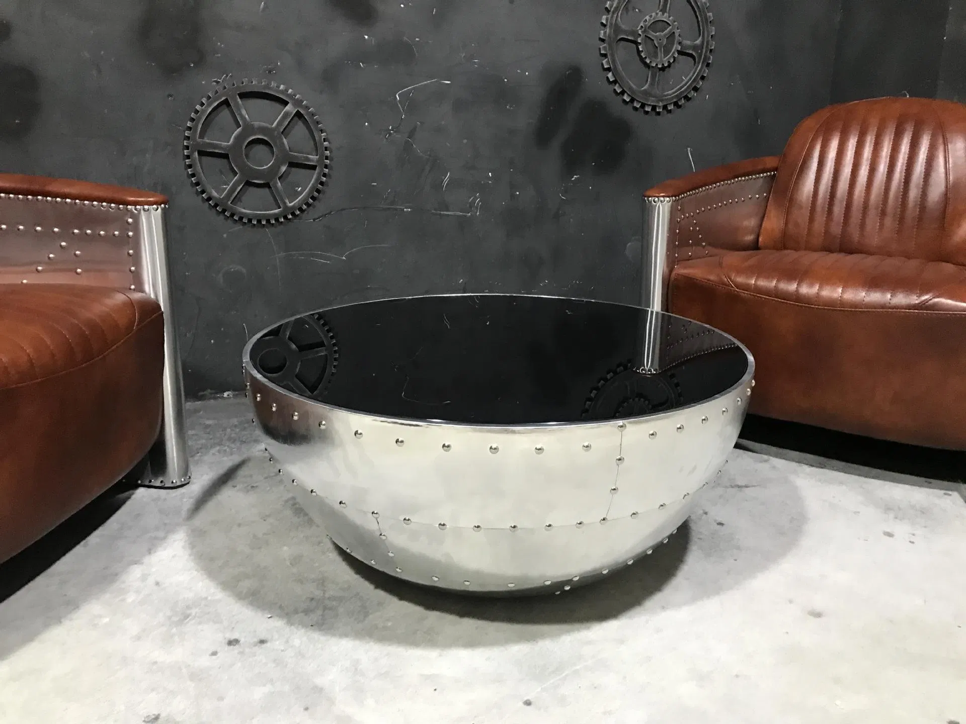 Tempered Glass Top Living Room Retro Industrial Aviator Coffee Table