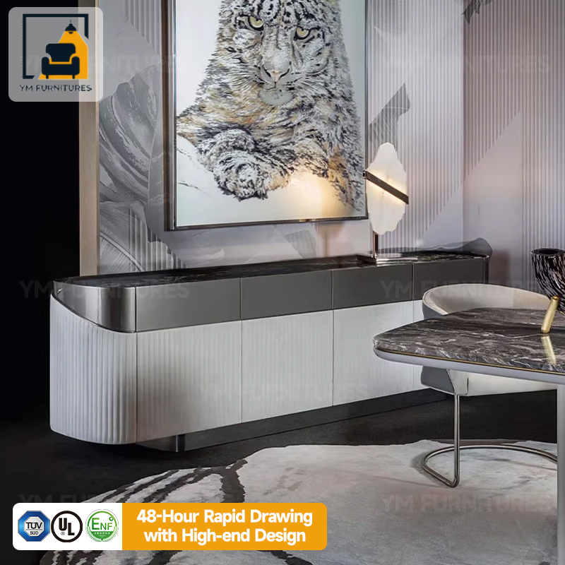 Modern Luxury Living Room Furniture Unit Marble Top Console TV Stands Cabinet