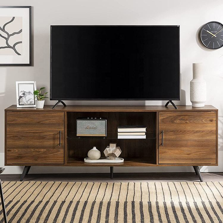 Living Room TV Stand with Metal Legs Retro Color TV Cabinet