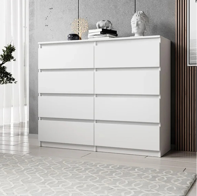 Customized Traditional High Gloss Melamine/Laminated Particle Board 8 Drawer Bedroom Chest of Drawers