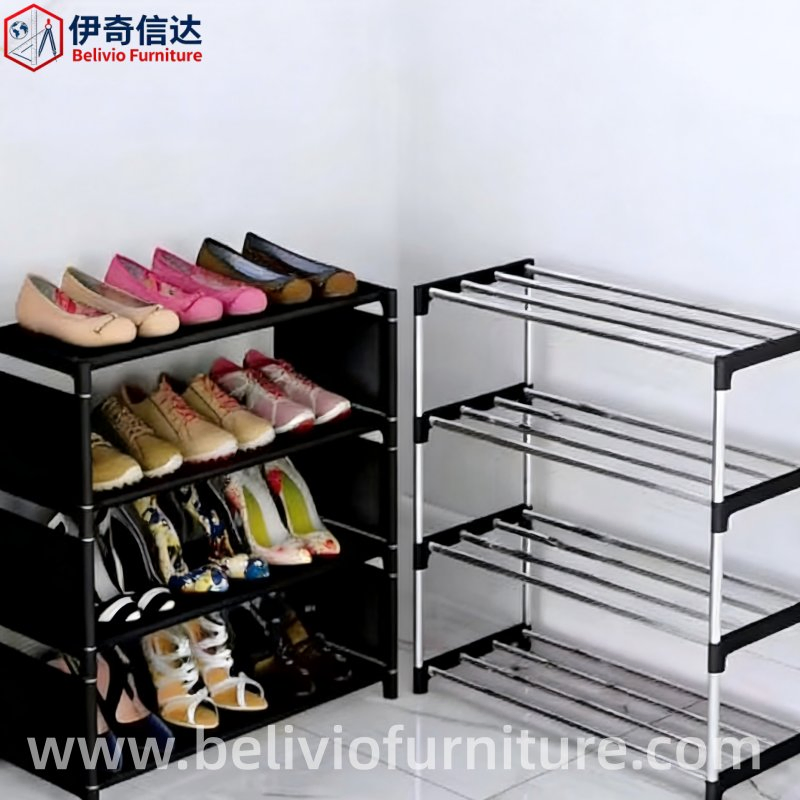 Modern DIY Multi-Layer Steel Pipe Shoe Rack, Space-Saving Metal Shoe Cabinet for Entryway and Living Room Storage