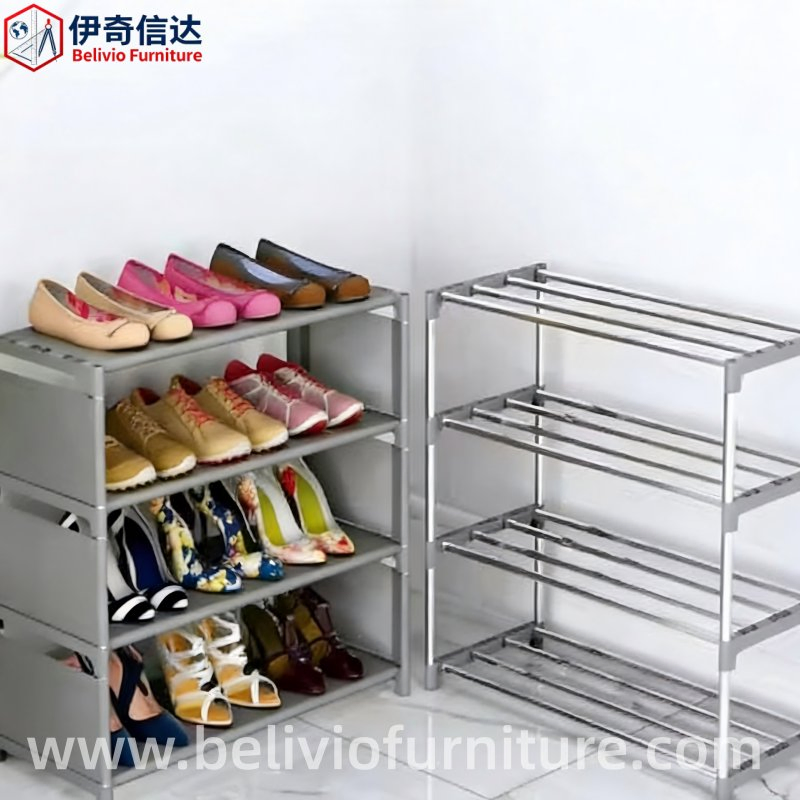 Modern DIY Multi-Layer Steel Pipe Shoe Rack, Space-Saving Metal Shoe Cabinet for Entryway and Living Room Storage