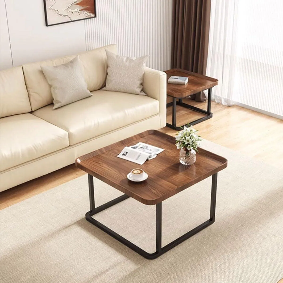 Modern Square Coffee Table and Side Table Set for Living Room