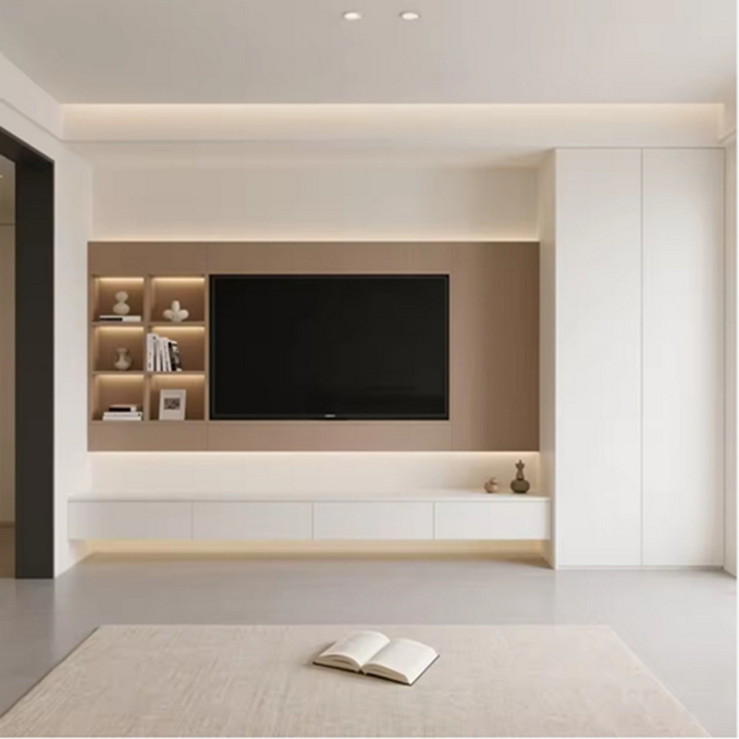 2025 Trending Luxury Upgrade Modern Custom Floating TV Wall Mineral Panel for Living Room and TV Stand