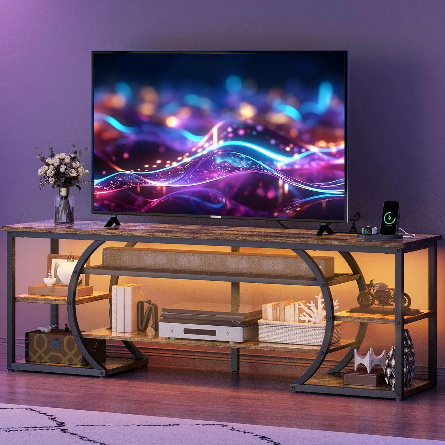 TV Stands for Living Room LED Entertainment Center with Storage for 70 Inch TV