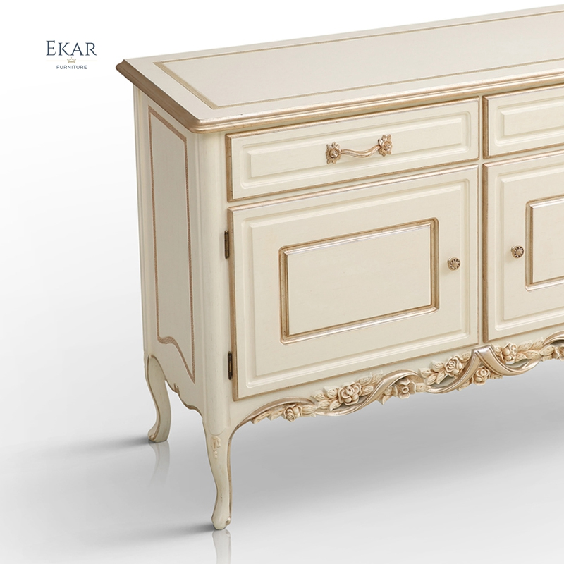 French Style Bedroom Furniture Hotel Antique Wooden Chest Drawer Two Drawers Two Doors Birch Wood Chest of Drawers