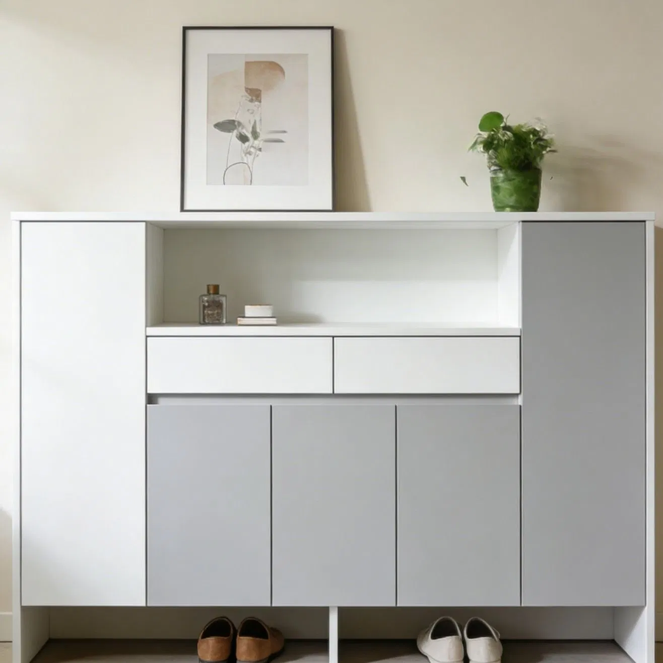 Wooden Entryway Console Cabinet with Multi-Layer Storage for Shoes and Bags