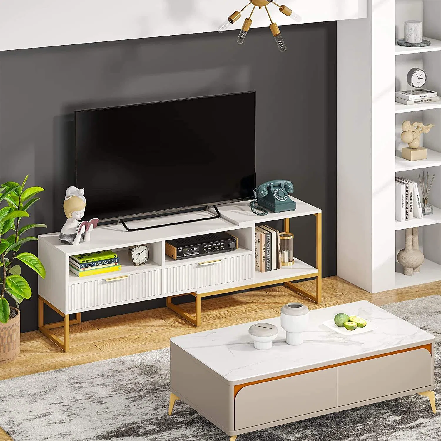 Modern High TV Stand with LED Lighting-Affordable Luxury Entertainment Center for Living Room