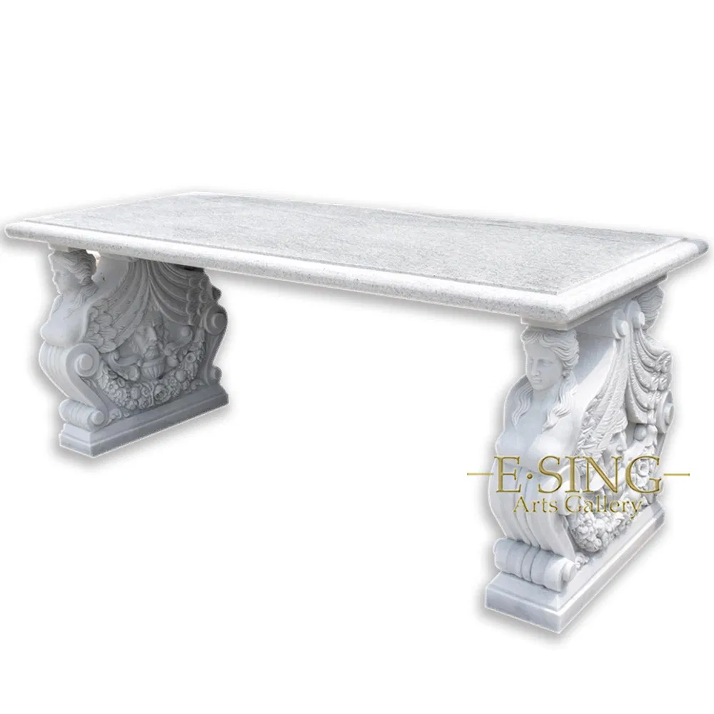 Hand Carved Outdoor Garden Landscaping Dining Room Decoration Natural Marble Table Stone Benches