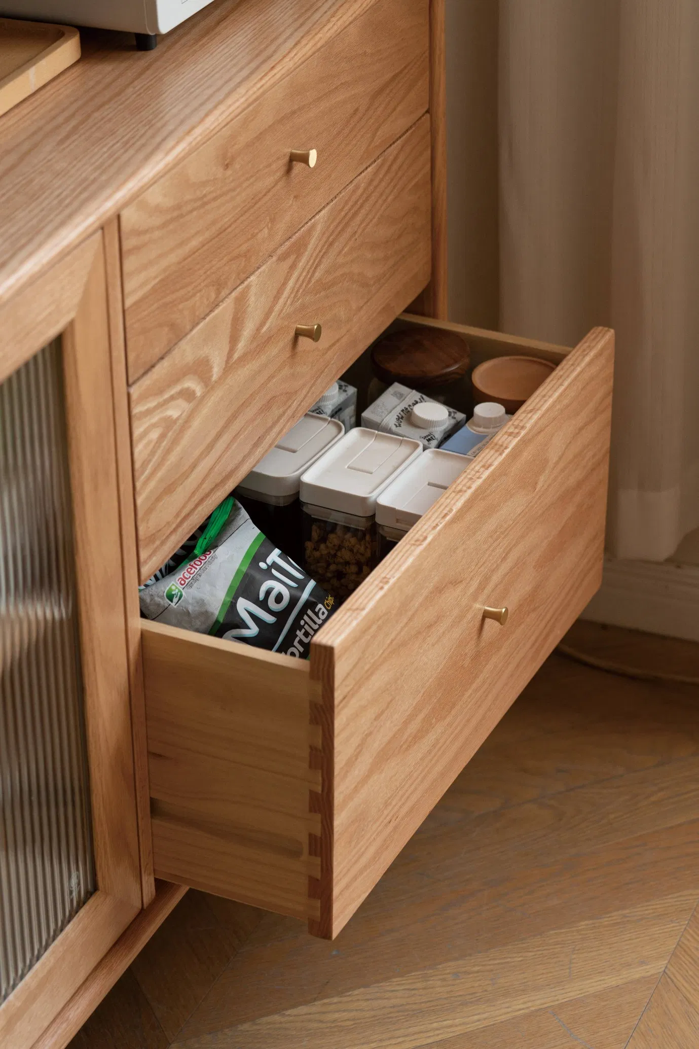 Modern Minimalist Solid Wood Stone-Top Sideboard Wall-Mounted Dining Room Storage Cabinet