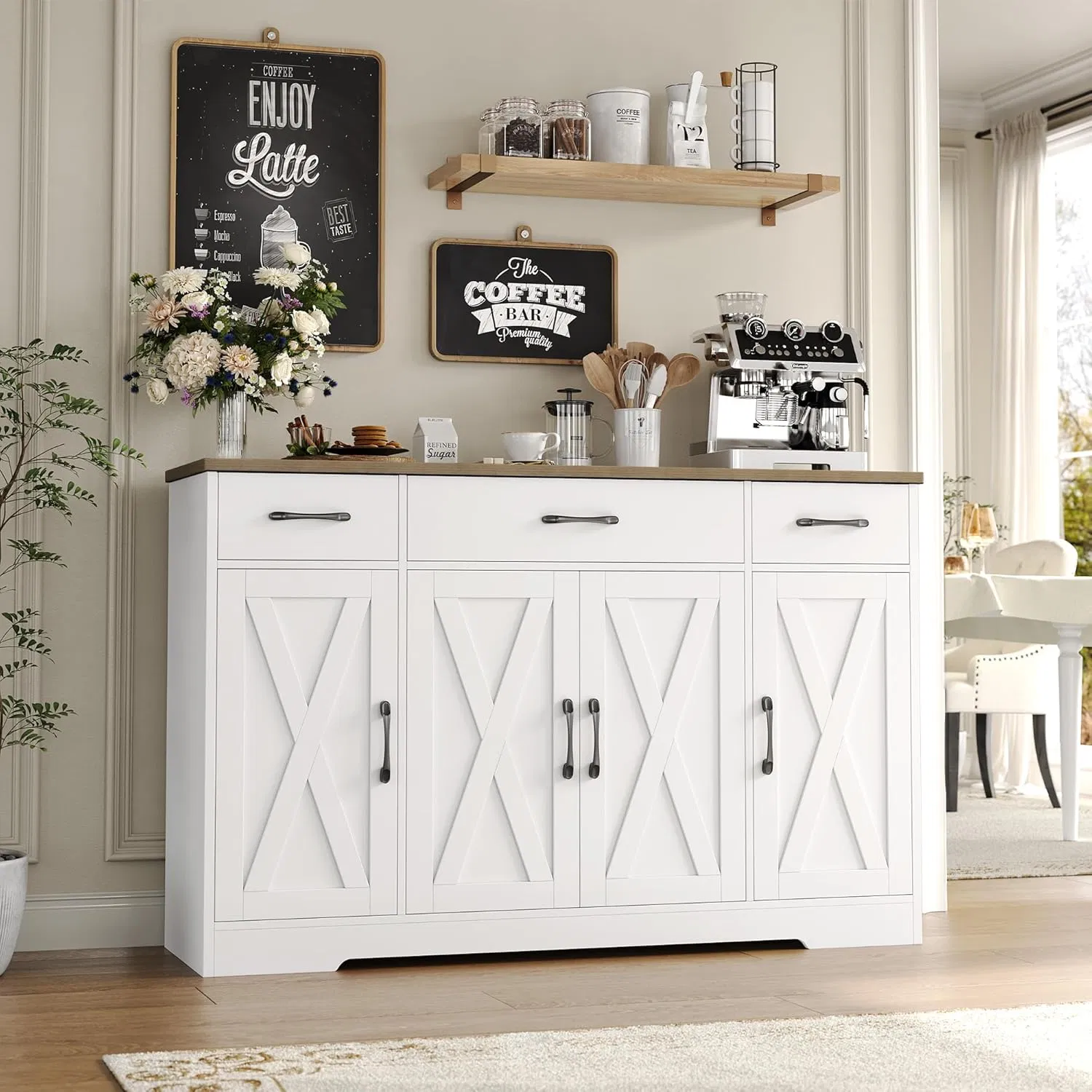 Modern Luxury Sideboard Buffet with Drawers, Sleek Dining Room Storage Cabinet