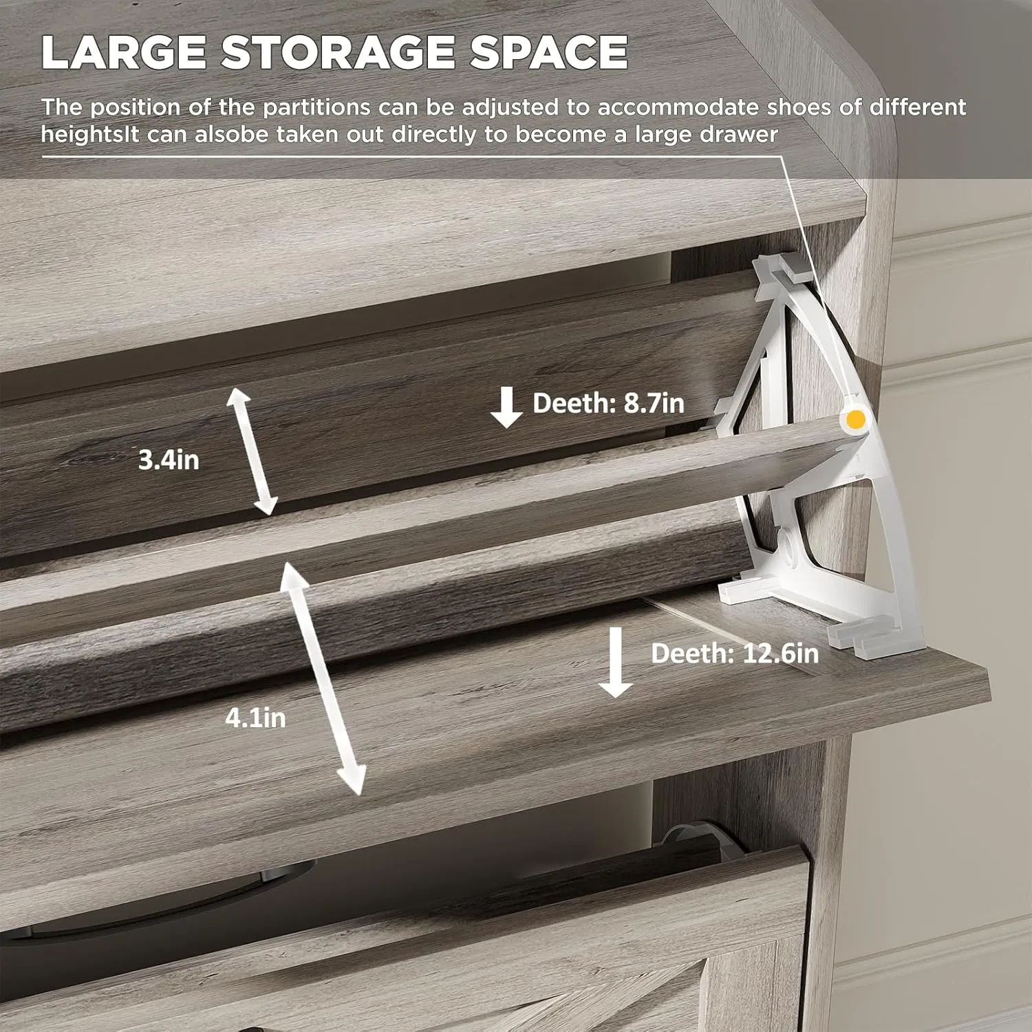 Entryway Barn-Door Style Flip-Top Shoe Cabinet with Adjustable Shelves Top Fence and Anti-Tip Design