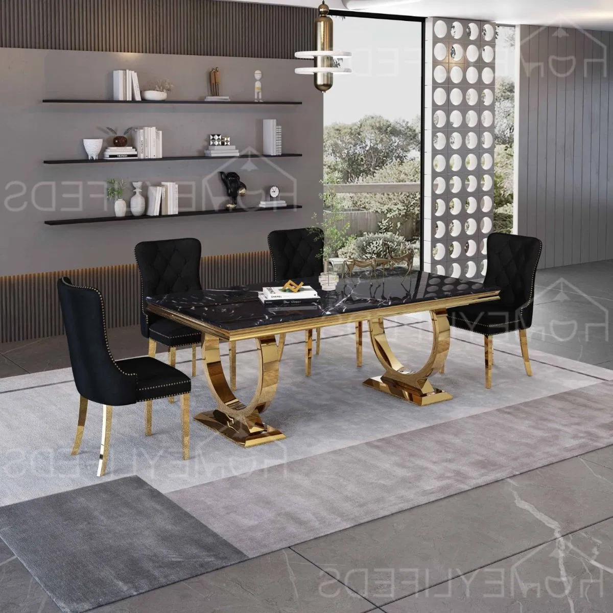 Italian Dining Room Furniture Dinner Square Marble Top Dining Table Set