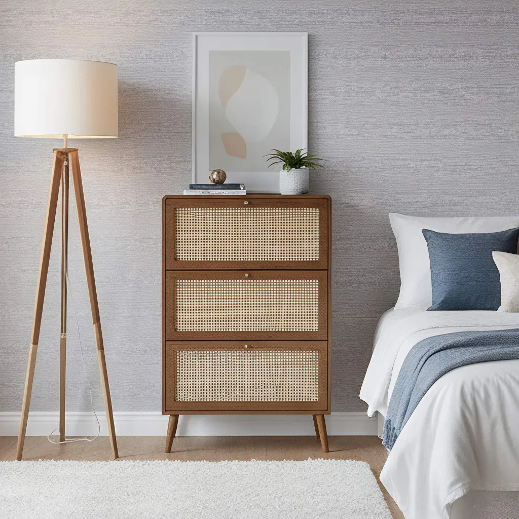 Luxury 3-Tier 20-Pair Wooden Shoe Storage Cabinet Home Furniture Modern Entryway Organizer with Rattan Door Organized Shoe Racks