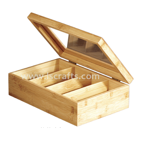 Wood Tea Chest with Slide-out Drawer and Acrylic Window