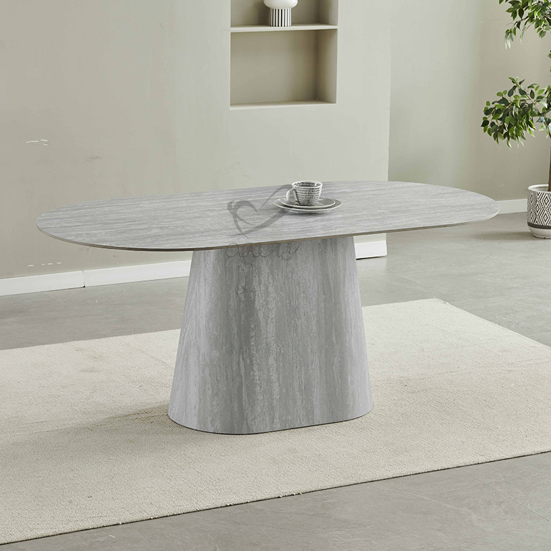 Luxury Home Dining Room MDF Furniture Oval Beige Dining Table