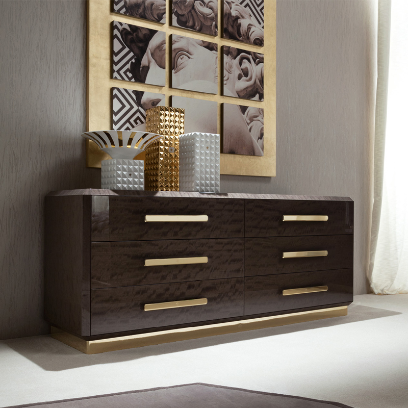 Modern Luxury Bedroom Dresser with Minimalist Furniture Design Stainless Steel Gold Leg &amp; Handle