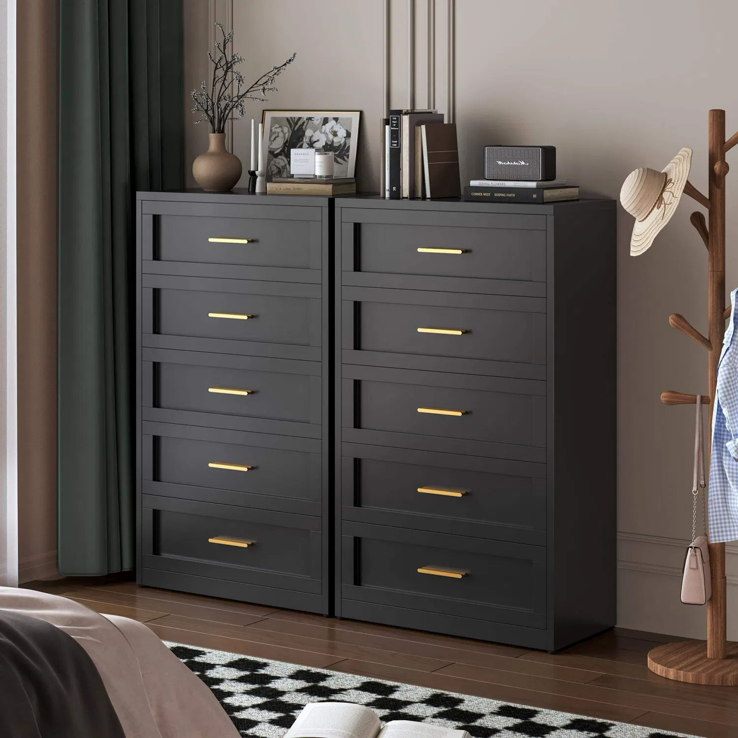 Space Saving Steel Five Drawer Chest with Compact Structure for Small Bedrooms