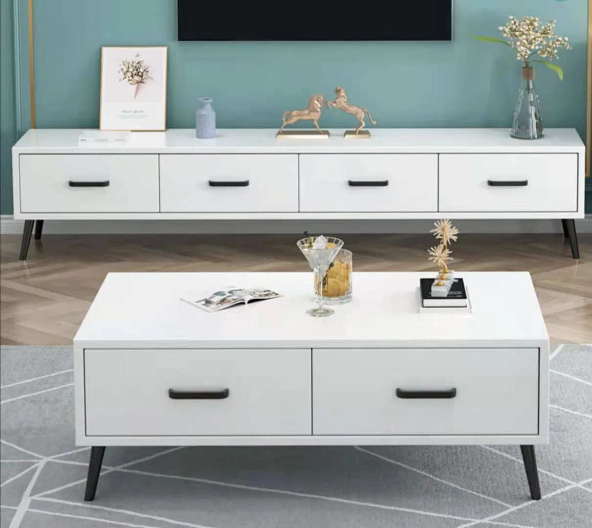 Modern Style Simple Wooden MDF Storage Cabinet TV Stand for Home Living Room