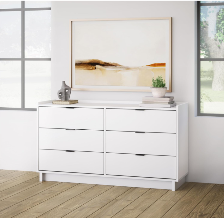 Sleek White Storage Chest for Bedroom with 6 Drawer Space