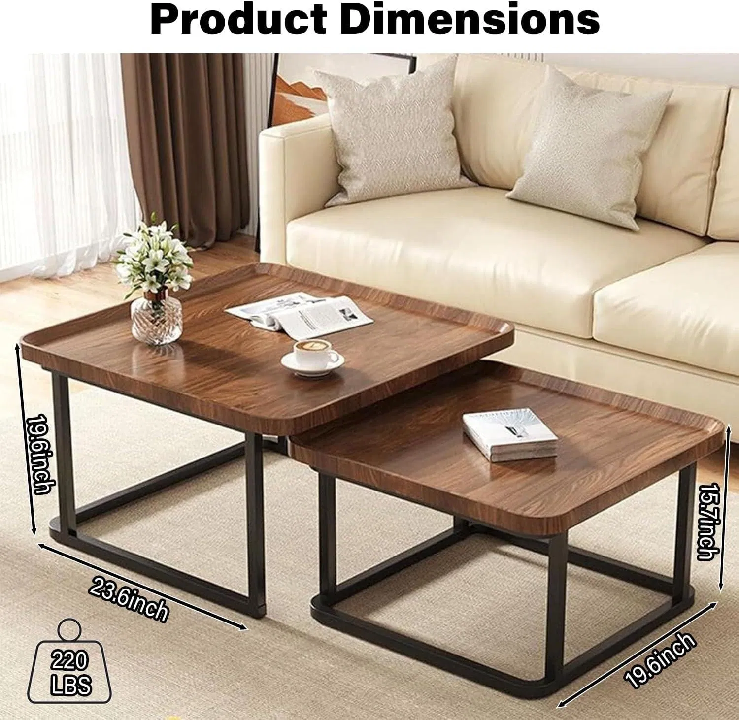 Modern Square Coffee Table and Side Table Set for Living Room