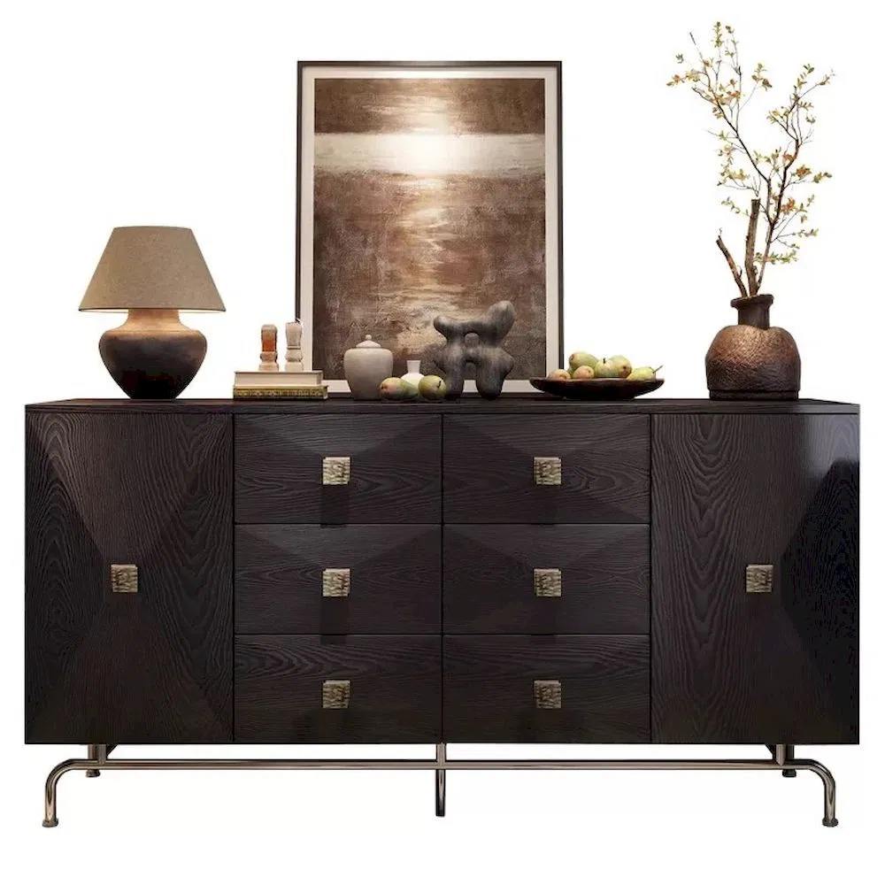 Modern Wooden TV Stand with Storage Shelves for Living Room