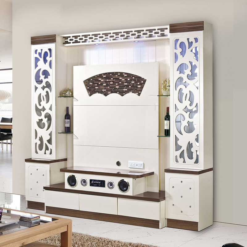 Modern Home Wood Living Room Glass Display TV Cabinet Furniture Wooden Storage Floor Wall LED Luxury TV Stand