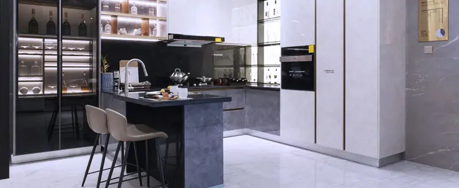 WPC wall panel applied in kitchen wall decor