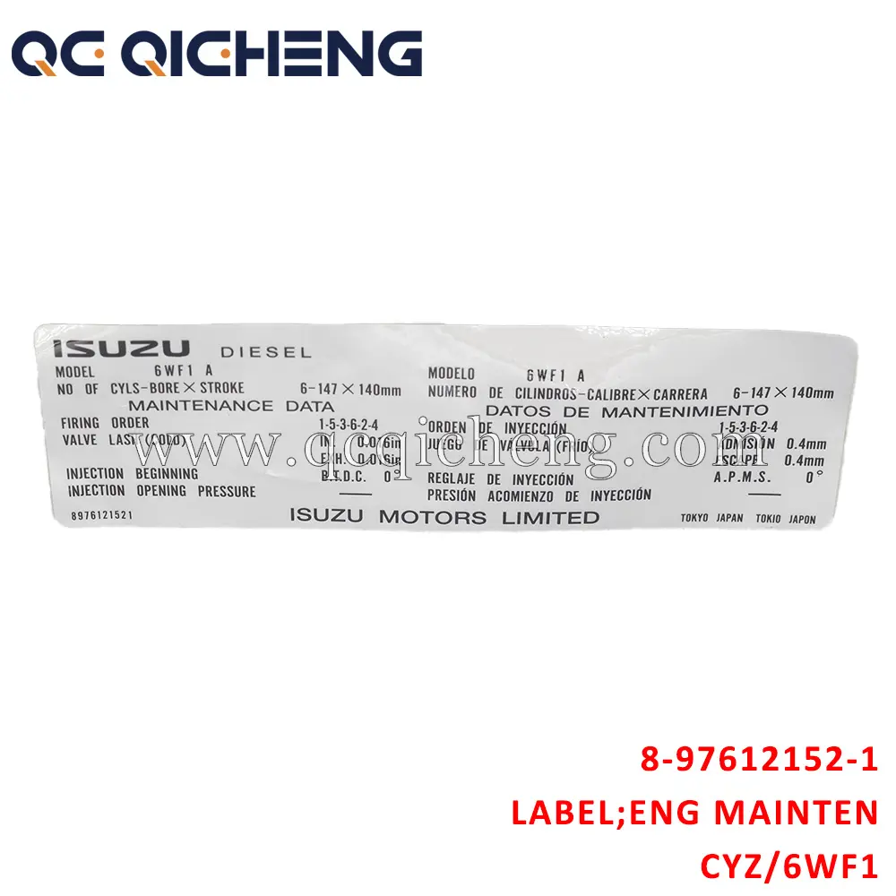 High-Quality 8-97612152-1 LABEL ENG GMAINTENANCE for Isuzu CYZ 6WF1 Supplier, Quotes