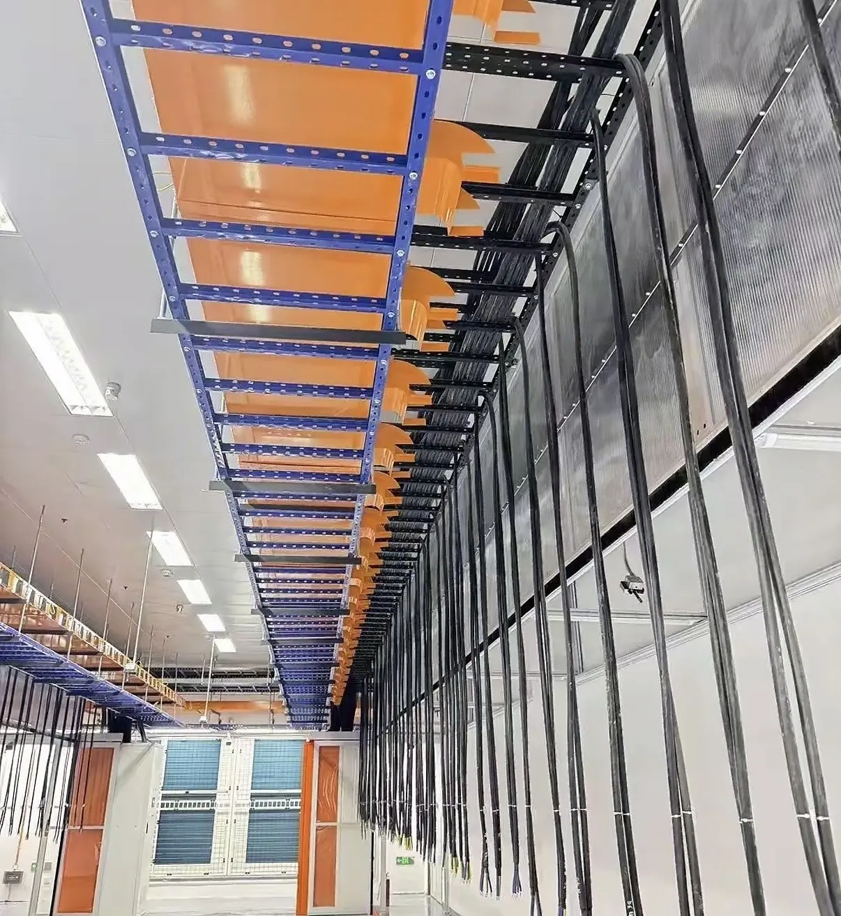 Powder coated cable runway and ladder rack in a data center