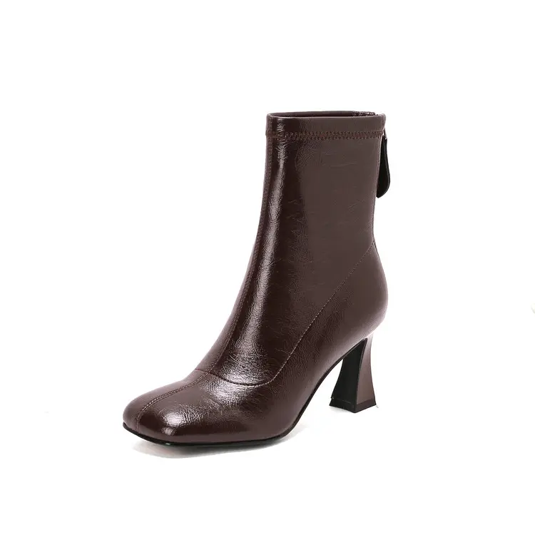 Custom OEM Women's Chunky Ankle Boots ZIP TPR Sole Autumn