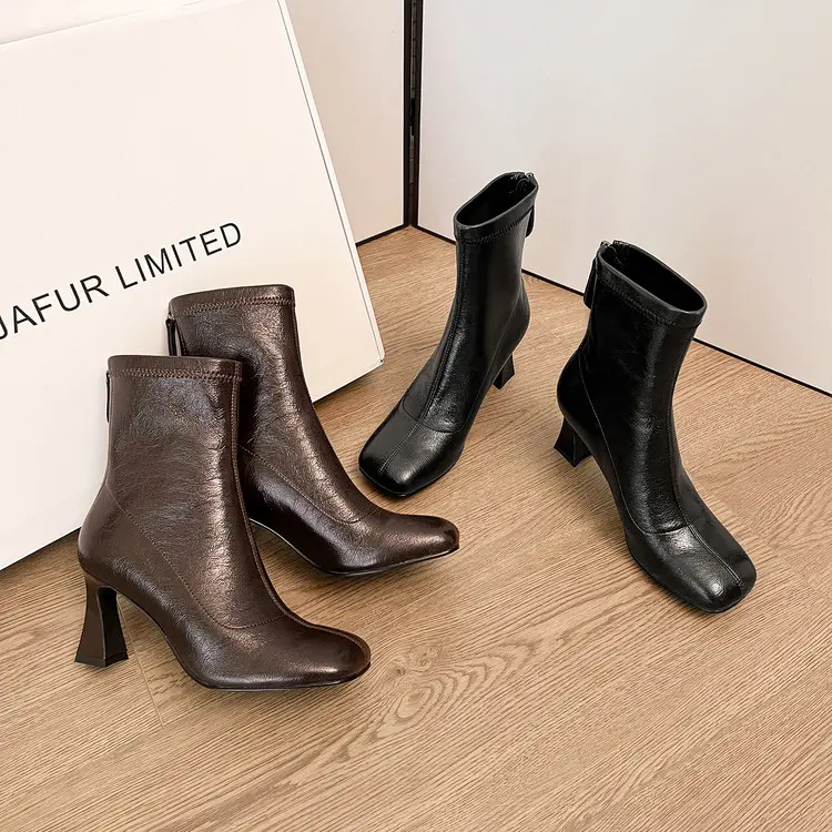 Custom OEM Women's Chunky Ankle Boots ZIP TPR Sole Autumn