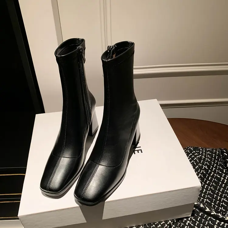 High-Quality Western Square Ankle Boots 7.5cm Chunky Heel CE ROHS OEM Factory, Factories