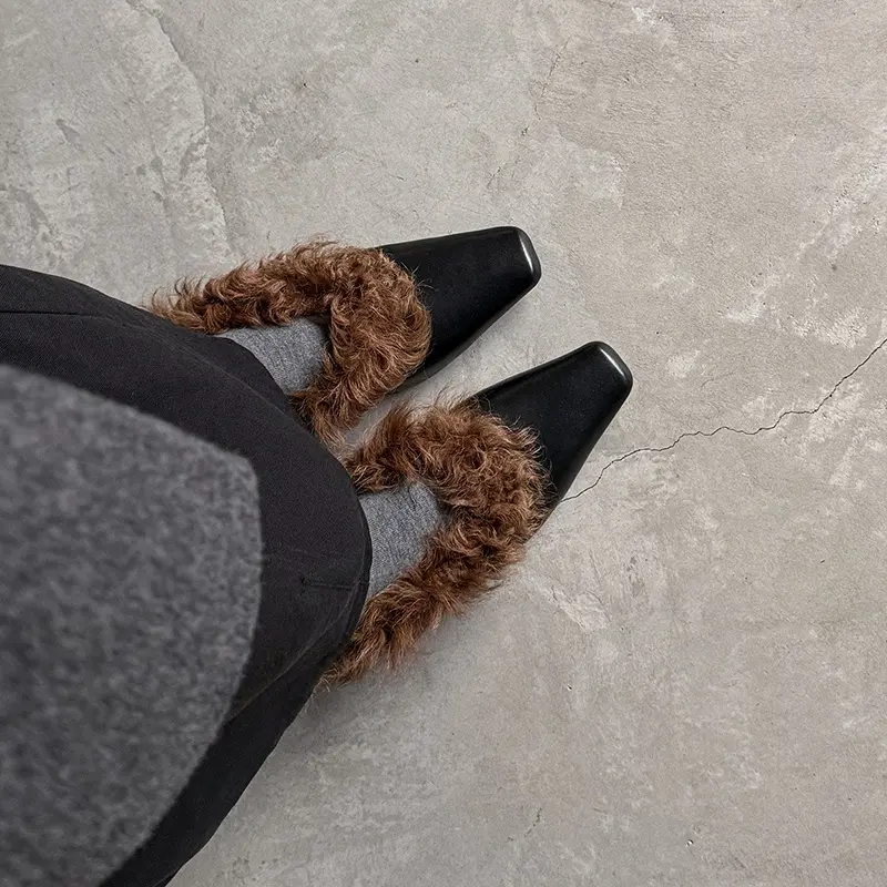Custom Winter Wool Loafers: Slip-Resistant Furry Flats for Women Factory, Exporters