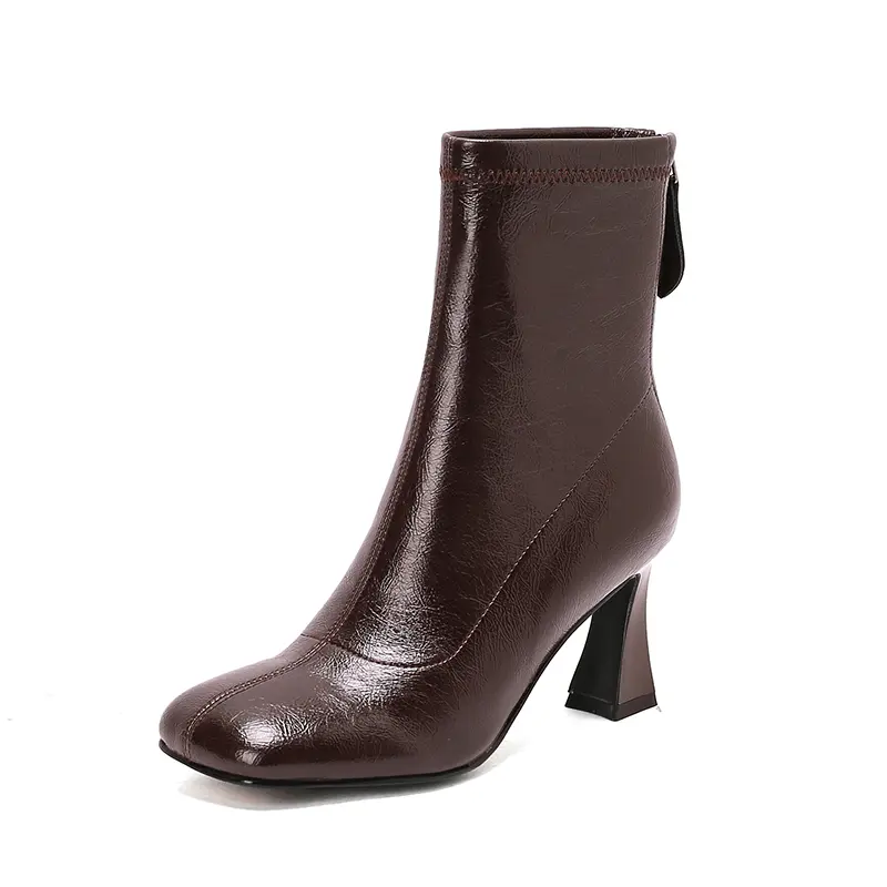 Custom OEM Women's Chunky Ankle Boots ZIP TPR Sole Autumn